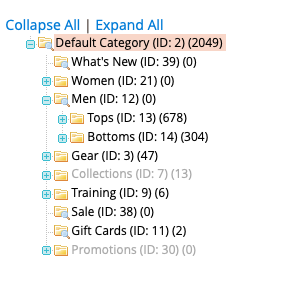 Example Magento categories