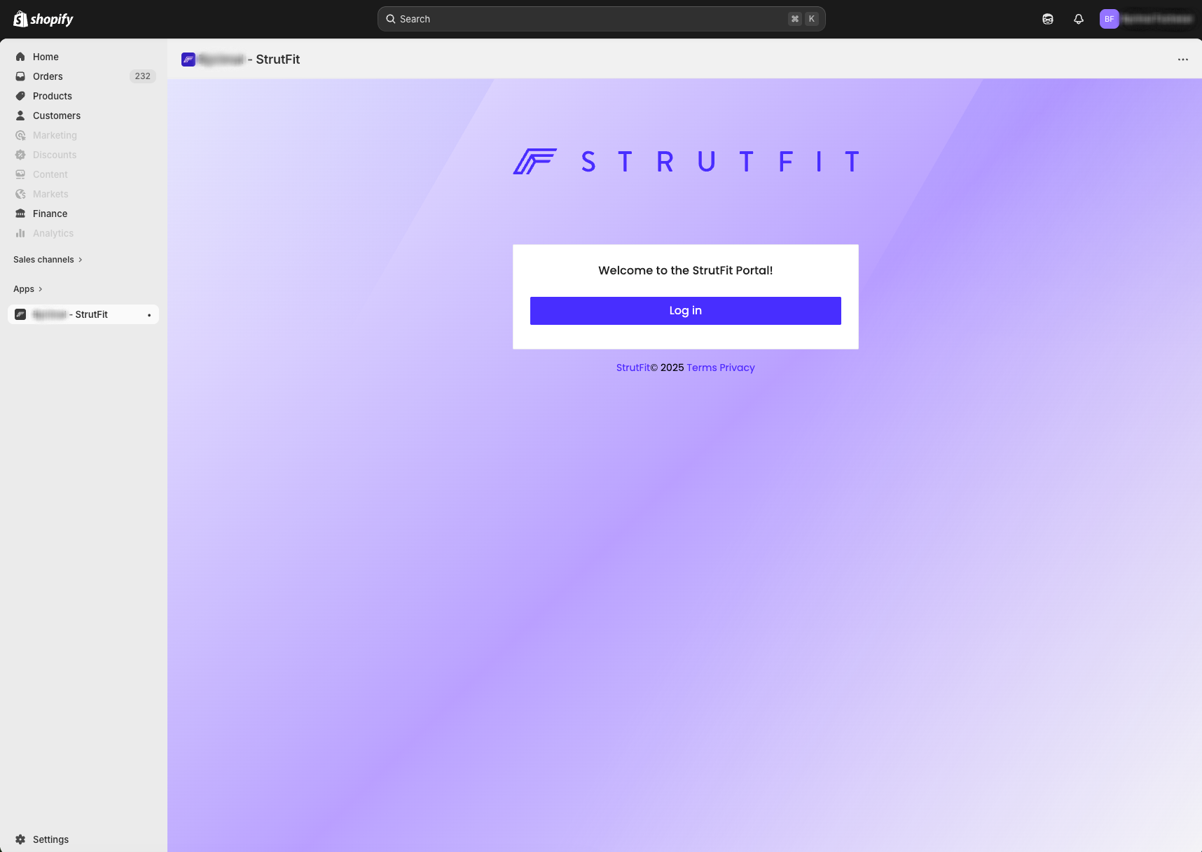StrutFit Shopify app after install link